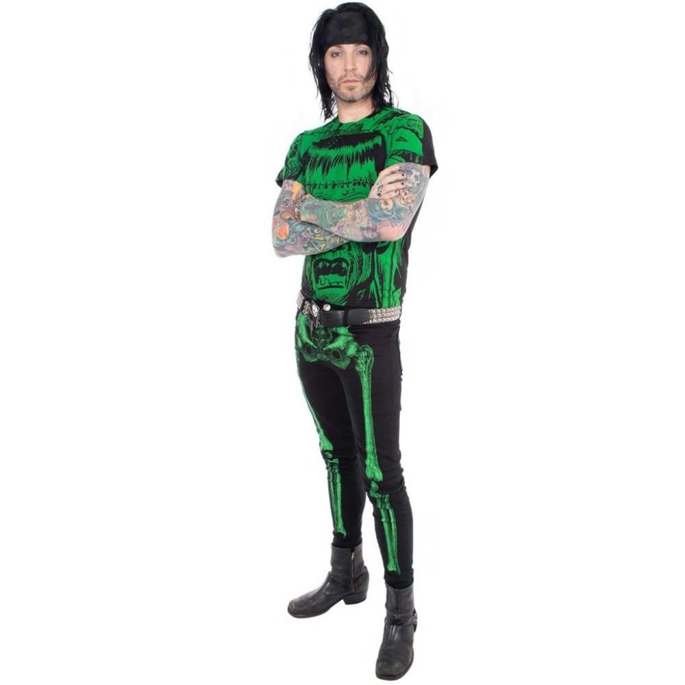 Skeleton Skinny Jeans Green Bone Goth Men